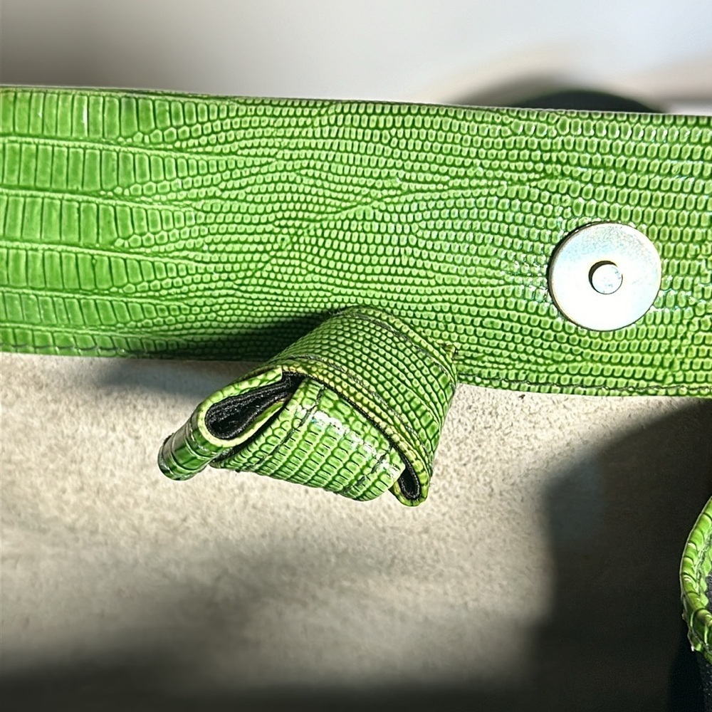ITALY CROCODILE LEATHER green & black canvas one of a kind long straps - Picture 9 of 17